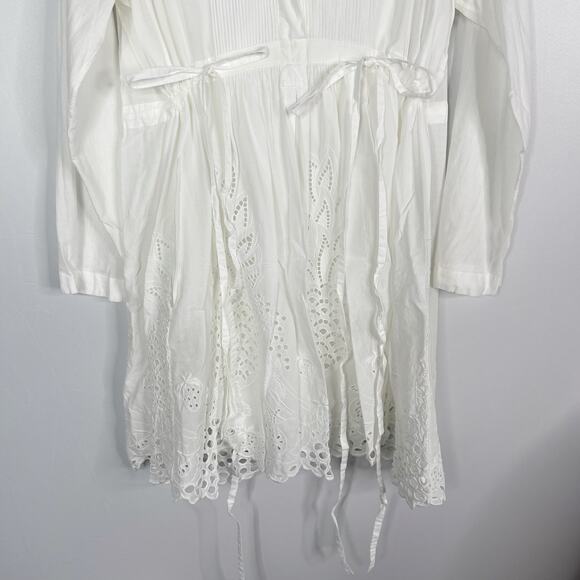 Chloe Small White Pineapple Broderie Anglaise Dress Long Sleeve Tie Waist Eyelet - Picture 4 of 16